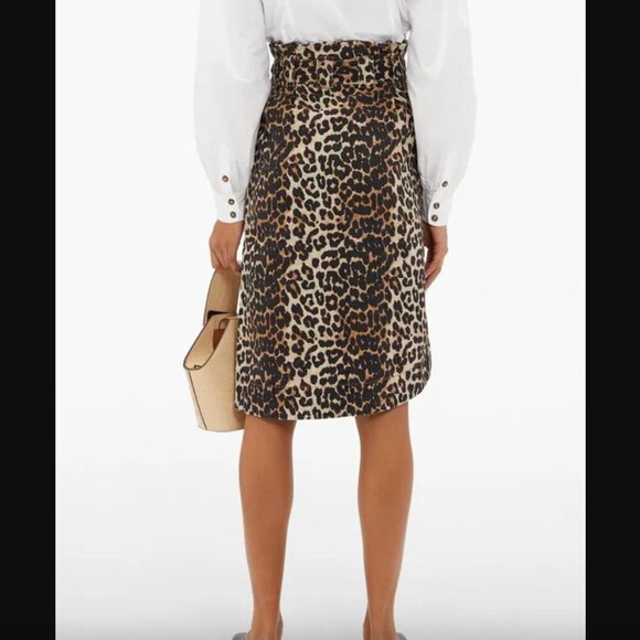 GANNI Leopard-Print Cotton-Denim Wrap Skirt EU 40 / US 8-10 - Picture 5 of 11